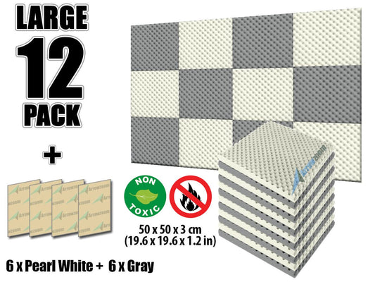 New 12 Pcs Pearl White and Gray Bundle Egg Crate Convoluted Acoustic Tile Panels Sound Absorption Studio Soundproof Foam KK1052