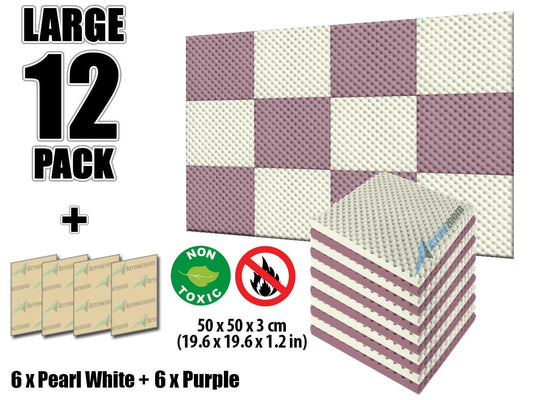 New 12 Pcs Pearl White and Purple Bundle Egg Crate Convoluted Acoustic Tile Panels Sound Absorption Studio Soundproof Foam KK1052