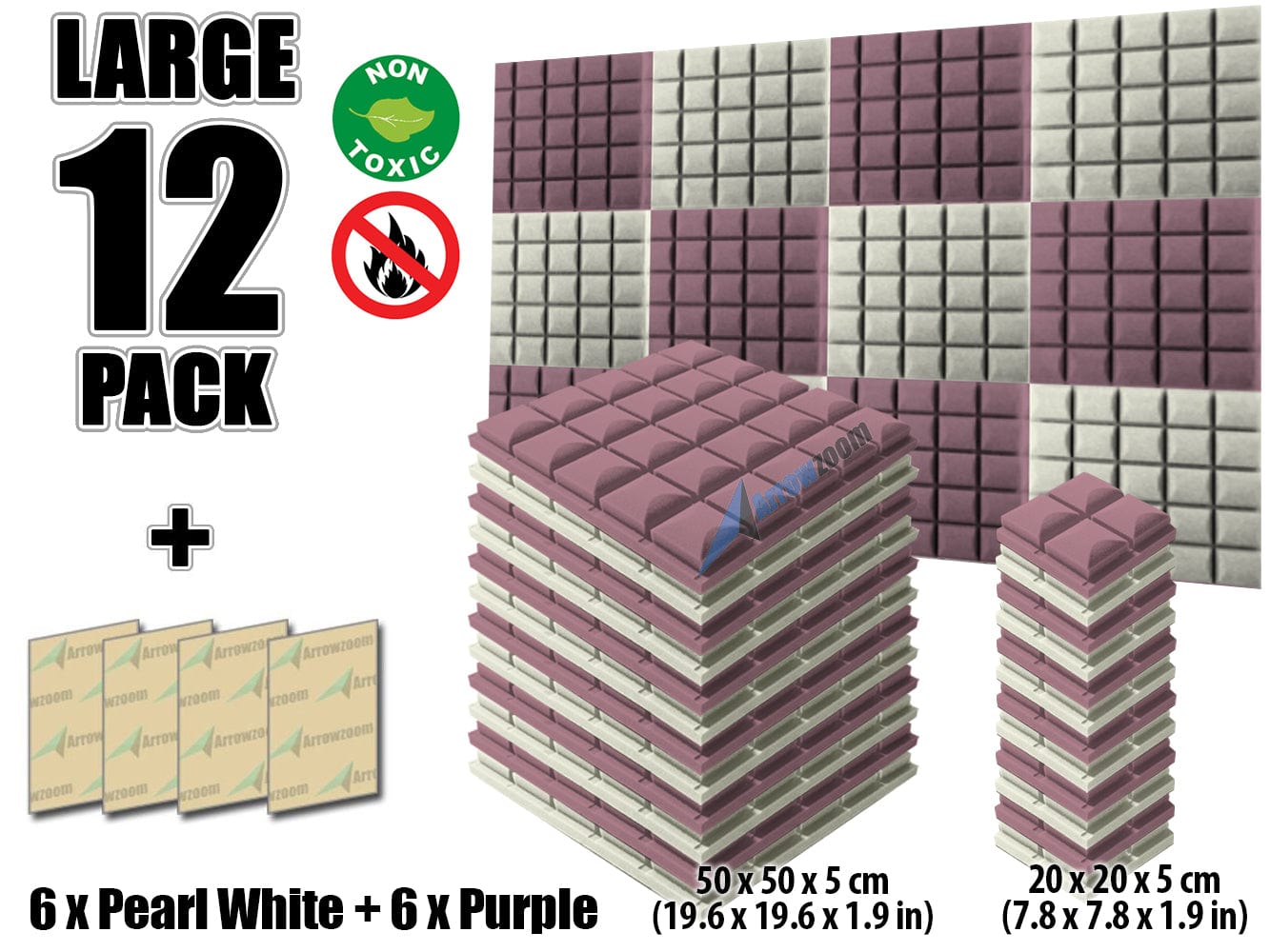 New 12 pcs Pearl White and Purple Bundle Hemisphere Grid Type Acoustic Panels Sound Absorption Studio Soundproof Foam KK1040