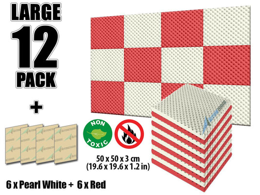 New 12 Pcs Pearl White and Red Bundle Egg Crate Convoluted Acoustic Tile Panels Sound Absorption Studio Soundproof Foam KK1052