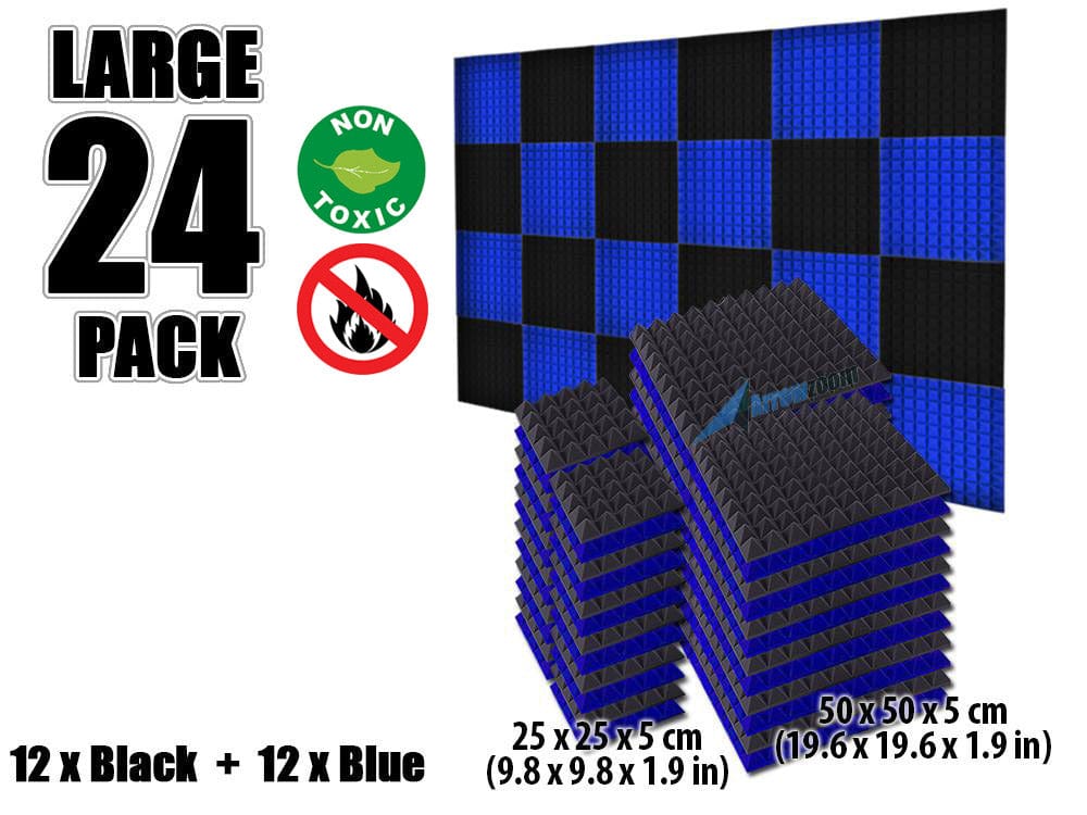 New 24 pcs Black and Blue Bundle Pyramid Tiles Acoustic Panels Sound Absorption Studio Soundproof Foam KK1034 Arrowzoom.