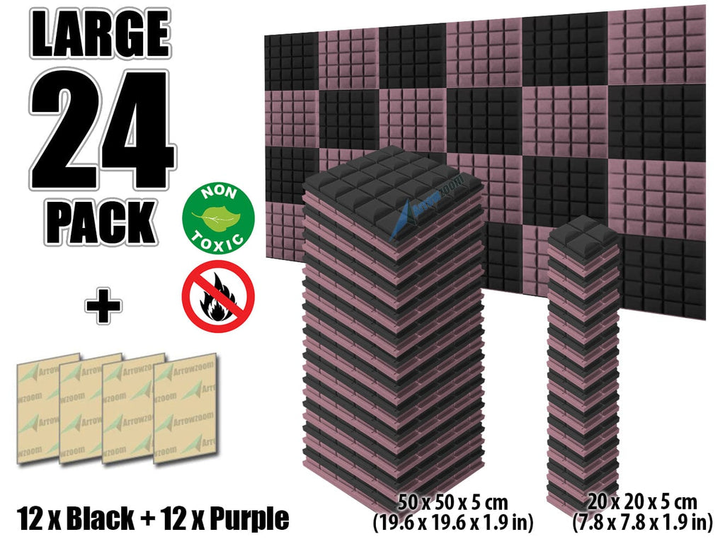 New 24 pcs Black and Purple Bundle Hemisphere Grid Type Acoustic Panels Sound Absorption Studio Soundproof Foam KK1040