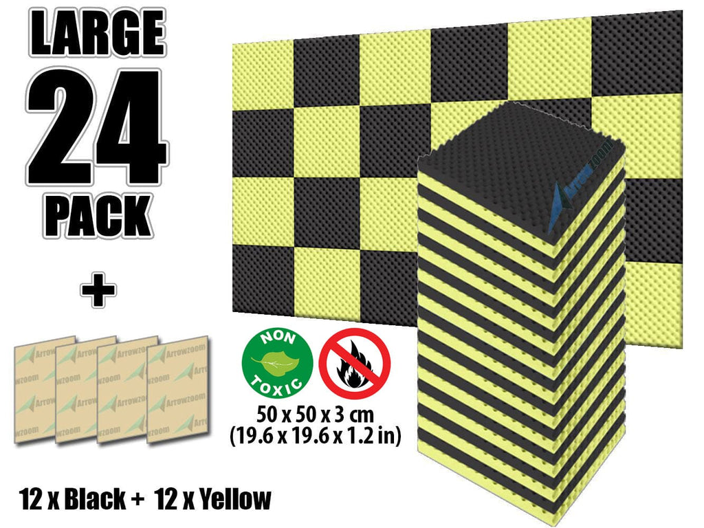 New 24 Pcs Black and Yellow Bundle Egg Crate Convoluted Acoustic Tile Panels Sound Absorption Studio Soundproof Foam KK1052