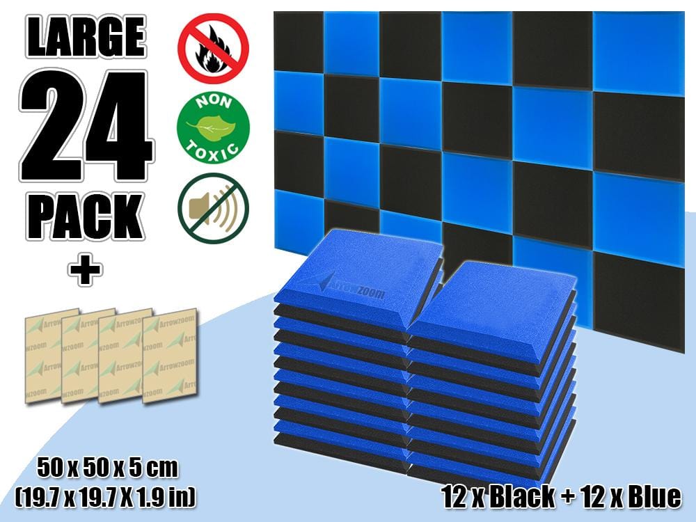 New 24 pcs Black & Blue Bundle Flat Bevel Tile Acoustic Panels Sound Absorption Studio Soundproof Foam KK1039