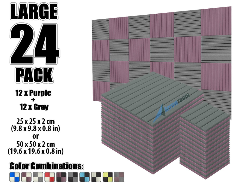 New 24 pcs Gray and Purple Bundle Wedge Tiles Acoustic Panels Sound Absorption Studio Soundproof Foam KK1035