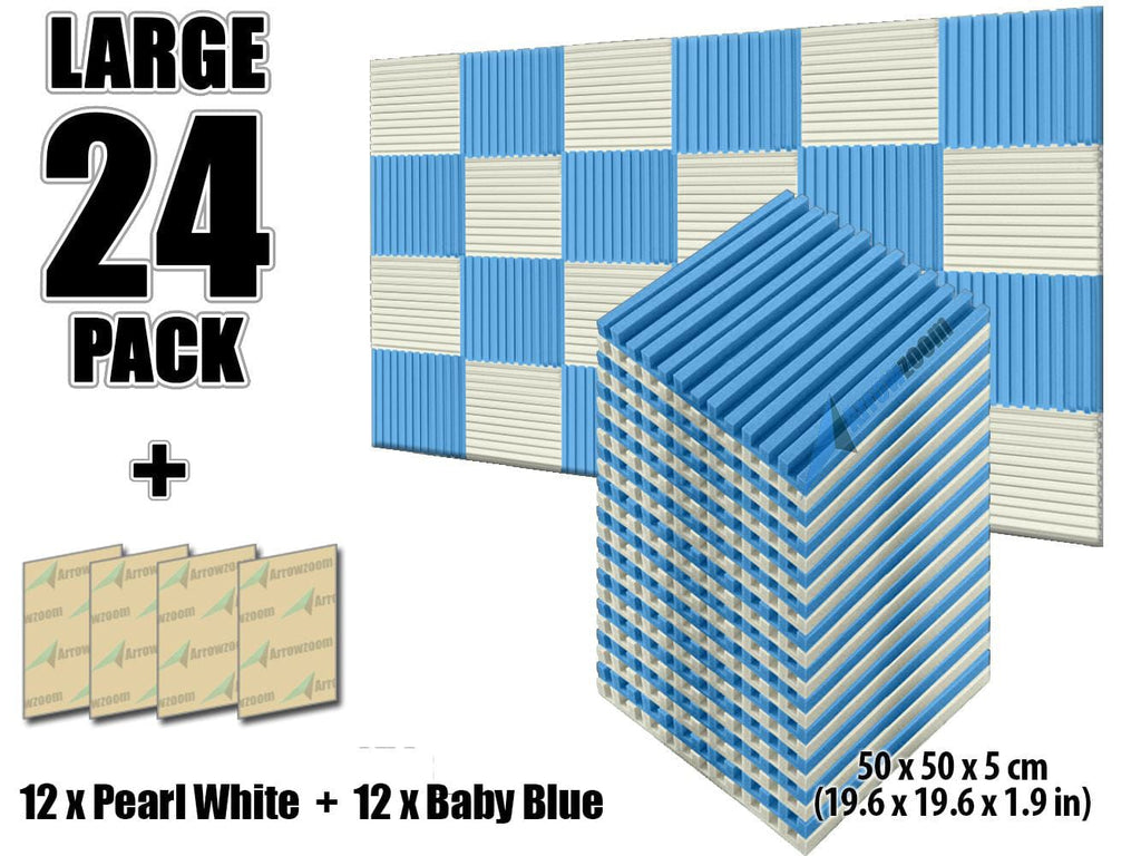New 24 pcs Pearl White and Baby Blue Bundle Metro Striped Ceiling Insulation Acoustic Panels Sound Absorption Studio Soundproof Foam KK1041