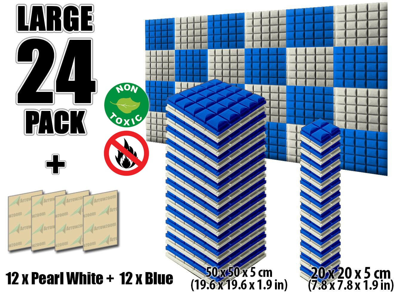 New 24 pcs Pearl White and Blue Bundle Hemisphere Grid Type Acoustic Panels Sound Absorption Studio Soundproof Foam KK1040