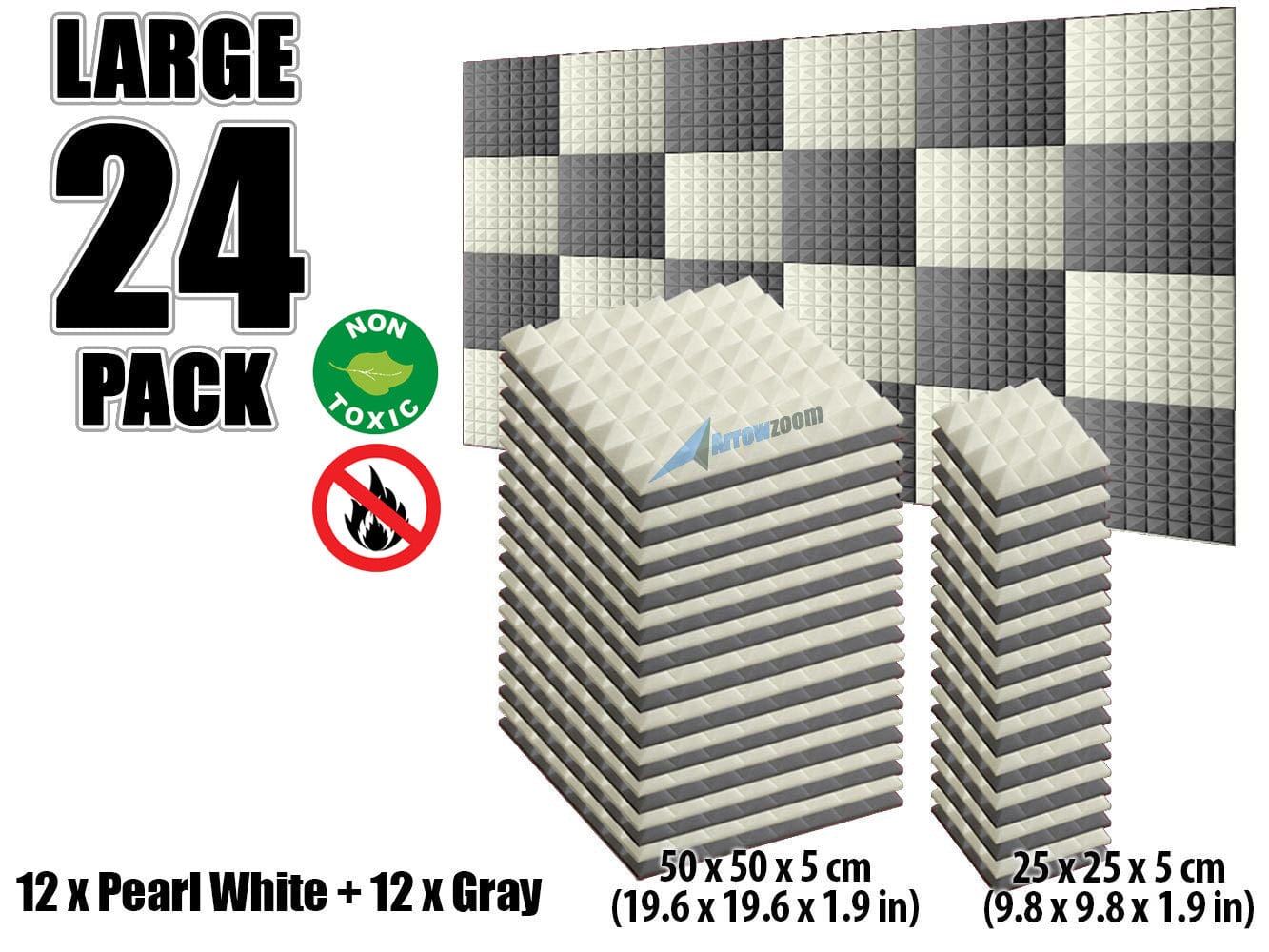 New 24 pcs Pearl White and Gray Bundle Pyramid Tiles Acoustic Panels Sound Absorption Studio Soundproof Foam KK1034