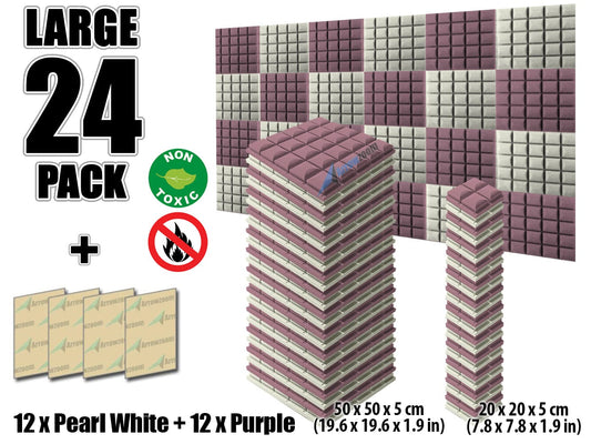 New 24 pcs Pearl White and Purple Bundle Hemisphere Grid Type Acoustic Panels Sound Absorption Studio Soundproof Foam KK1040
