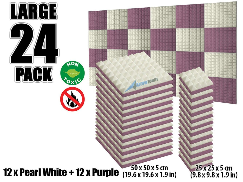 New 24 pcs Pearl White and Purple Bundle Pyramid Tiles Acoustic Panels Sound Absorption Studio Soundproof Foam KK1034