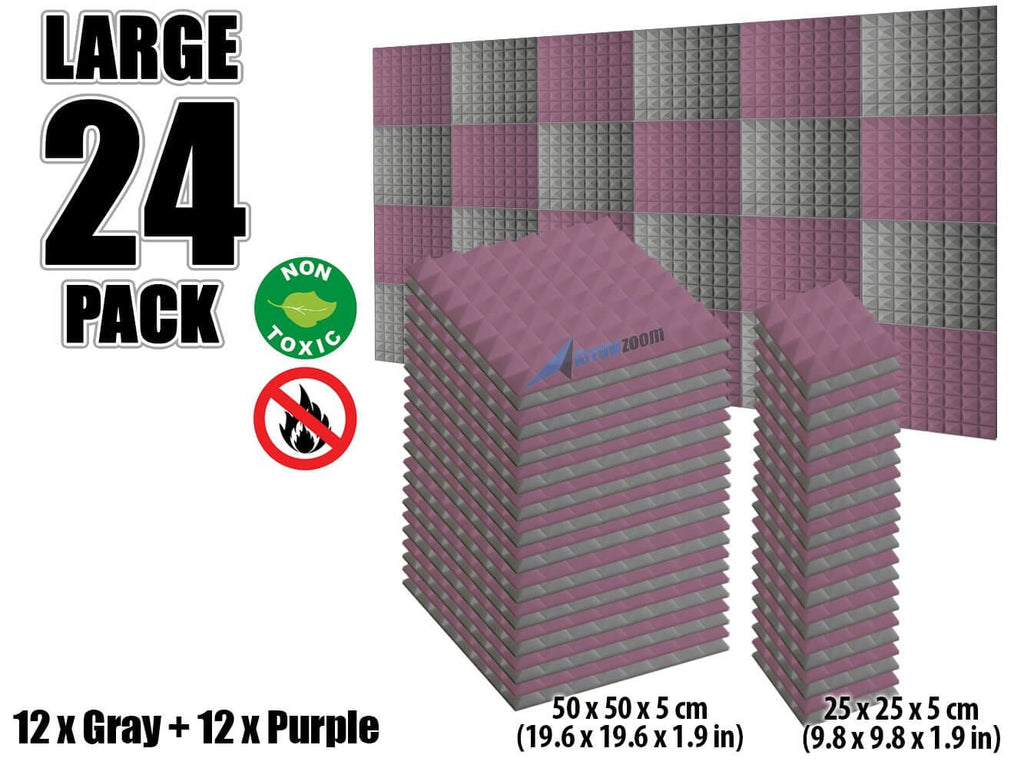 New 24 pcs Purple and Gray Bundle Pyramid Tiles Acoustic Panels Sound Absorption Studio Soundproof Foam KK1034