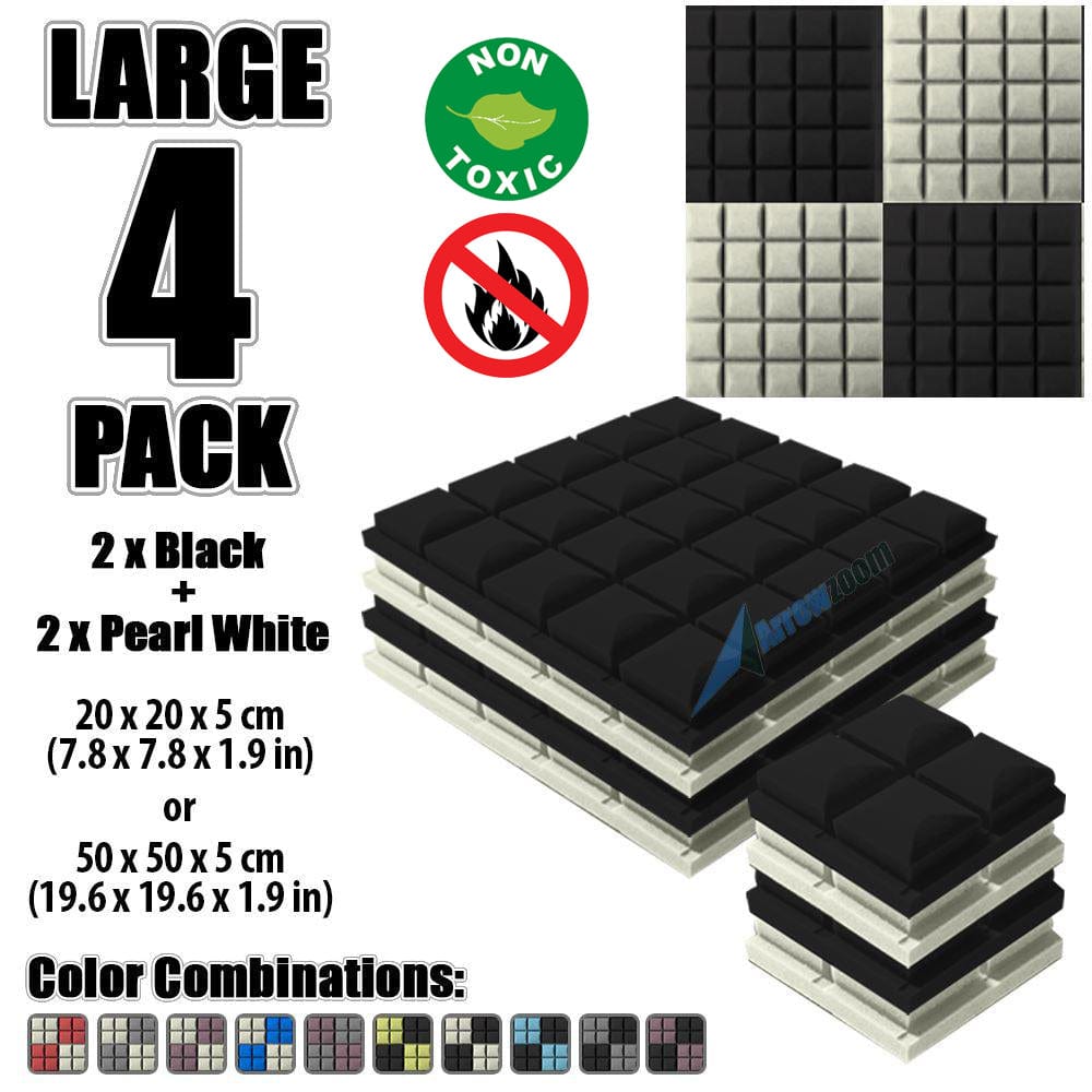 New 4 pcs Black and Pearl White Bundle Hemisphere Grid Type Acoustic Panels Sound Absorption Studio Soundproof Foam KK1040