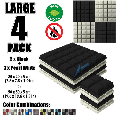New 4 pcs Black and Pearl White Bundle Hemisphere Grid Type Acoustic Panels Sound Absorption Studio Soundproof Foam KK1040