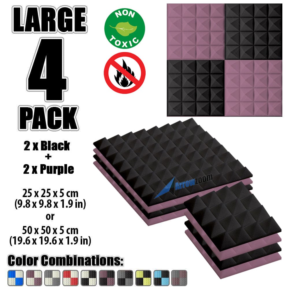 New 4 Pcs Black & Purple Bundle Pyramid Tiles Acoustic Panels Sound Absorption Studio Soundproof Foam KK1034