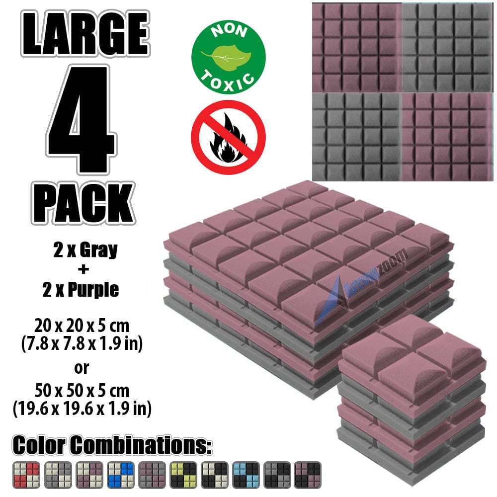 New 4 pcs Gray and Purple Bundle Hemisphere Grid Type Acoustic Panels Sound Absorption Studio Soundproof Foam KK1040