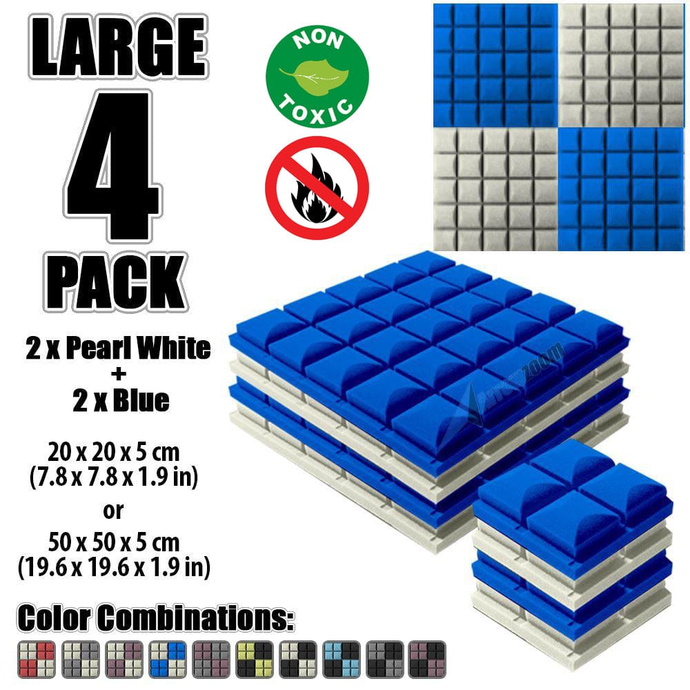 New 4 pcs Pearl White and Blue Bundle Hemisphere Grid Type Acoustic Panels Sound Absorption Studio Soundproof Foam KK1040