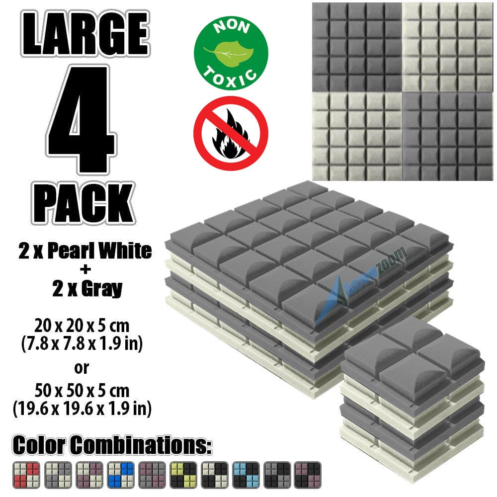 New 4 pcs Pearl White and Gray Bundle Hemisphere Grid Type Acoustic Panels Sound Absorption Studio Soundproof Foam KK1040