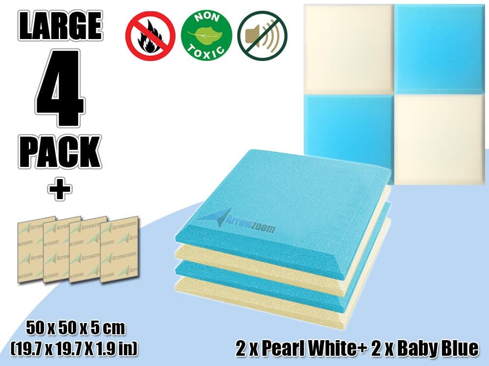 New 4 pcs Pearl White & Baby Blue Bundle Flat Bevel Tile Acoustic Panels Sound Absorption Studio Soundproof Foam KK1039