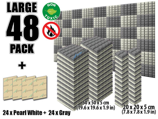 New 48 pcs Pearl White and Gray Bundle Hemisphere Grid Type Acoustic Panels Sound Absorption Studio Soundproof Foam KK1040