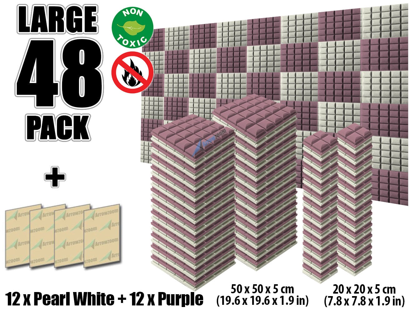 New 48 pcs Pearl White and Purple Bundle Hemisphere Grid Type Acoustic Panels Sound Absorption Studio Soundproof Foam KK1040