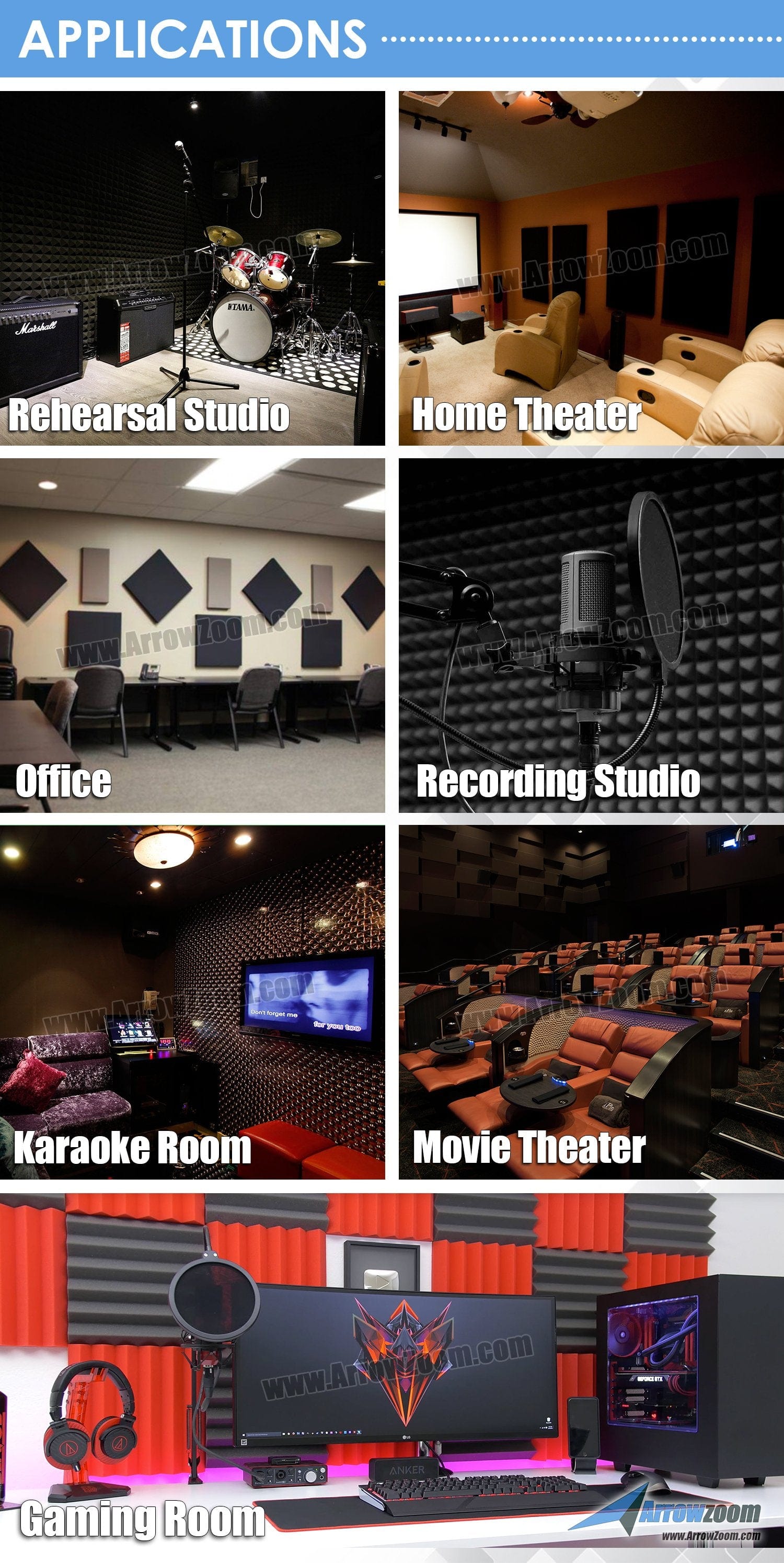 New 6 pcs Wedge Tiles Acoustic Panels Sound Absorption Studio Soundproof Foam 7 Colors KK1134