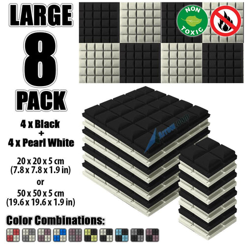 New 8 pcs Black and Pearl White Bundle Hemisphere Grid Type Acoustic Panels Sound Absorption Studio Soundproof Foam KK1040