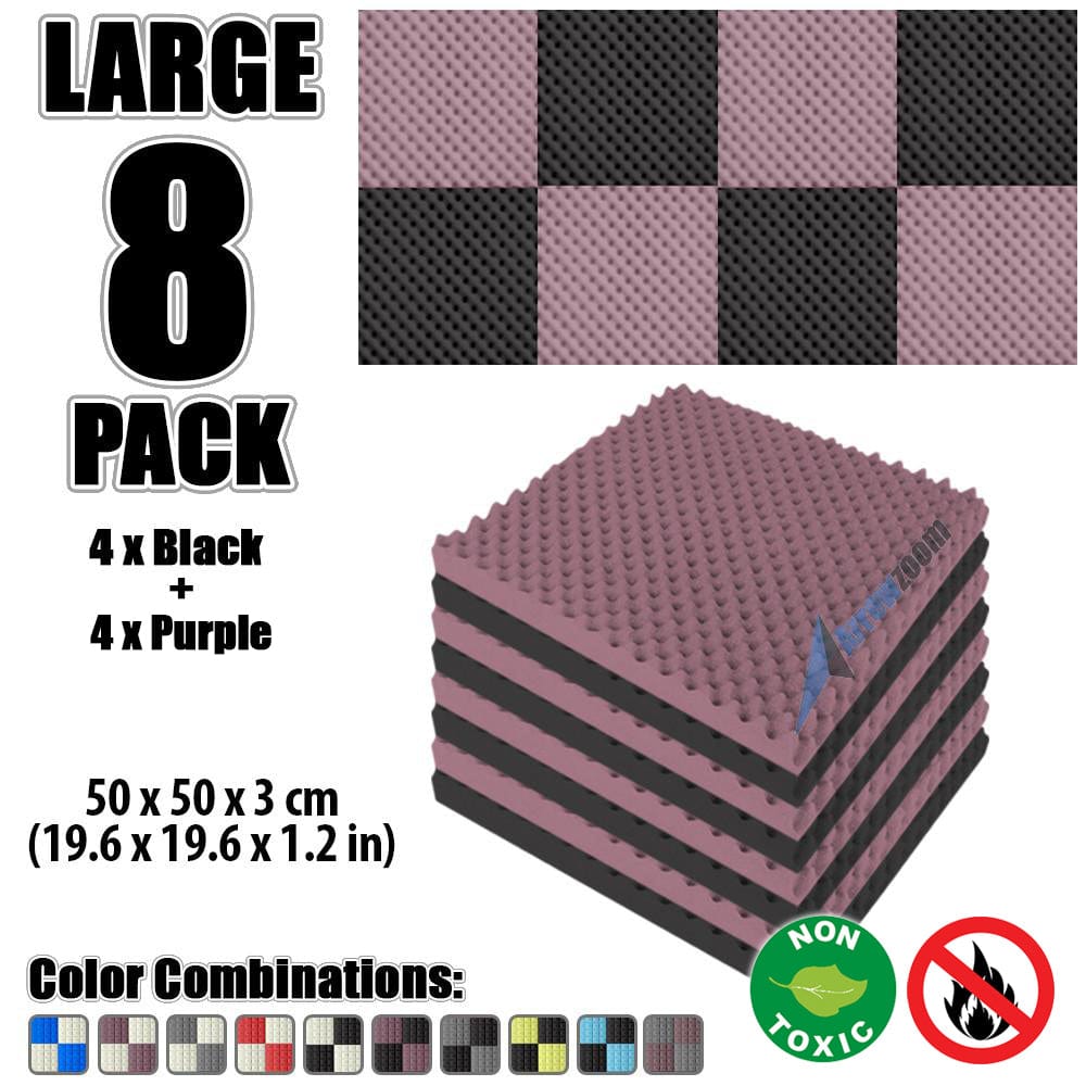 New 8 Pcs Black and Purple Bundle Egg Crate Convoluted Acoustic Tile Panels Sound Absorption Studio Soundproof Foam KK1052