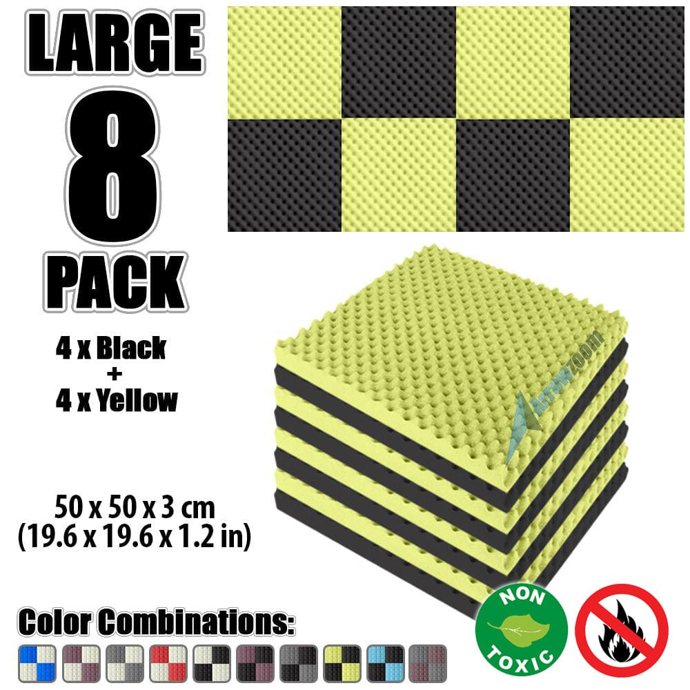 New 8 Pcs Black and Yellow Bundle Egg Crate Convoluted Acoustic Tile Panels Sound Absorption Studio Soundproof Foam KK1052