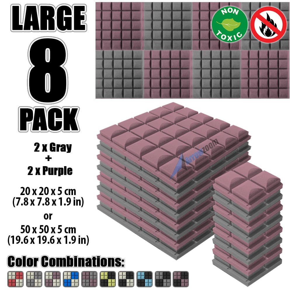 New 8 pcs Gray and Purple Bundle Hemisphere Grid Type Acoustic Panels Sound Absorption Studio Soundproof Foam KK1040