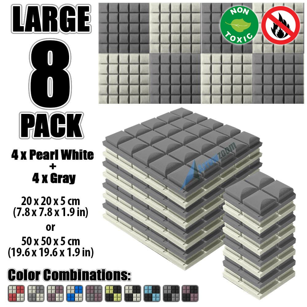 New 8 pcs Pearl White and Gray Bundle Hemisphere Grid Type Acoustic Panels Sound Absorption Studio Soundproof Foam KK1040