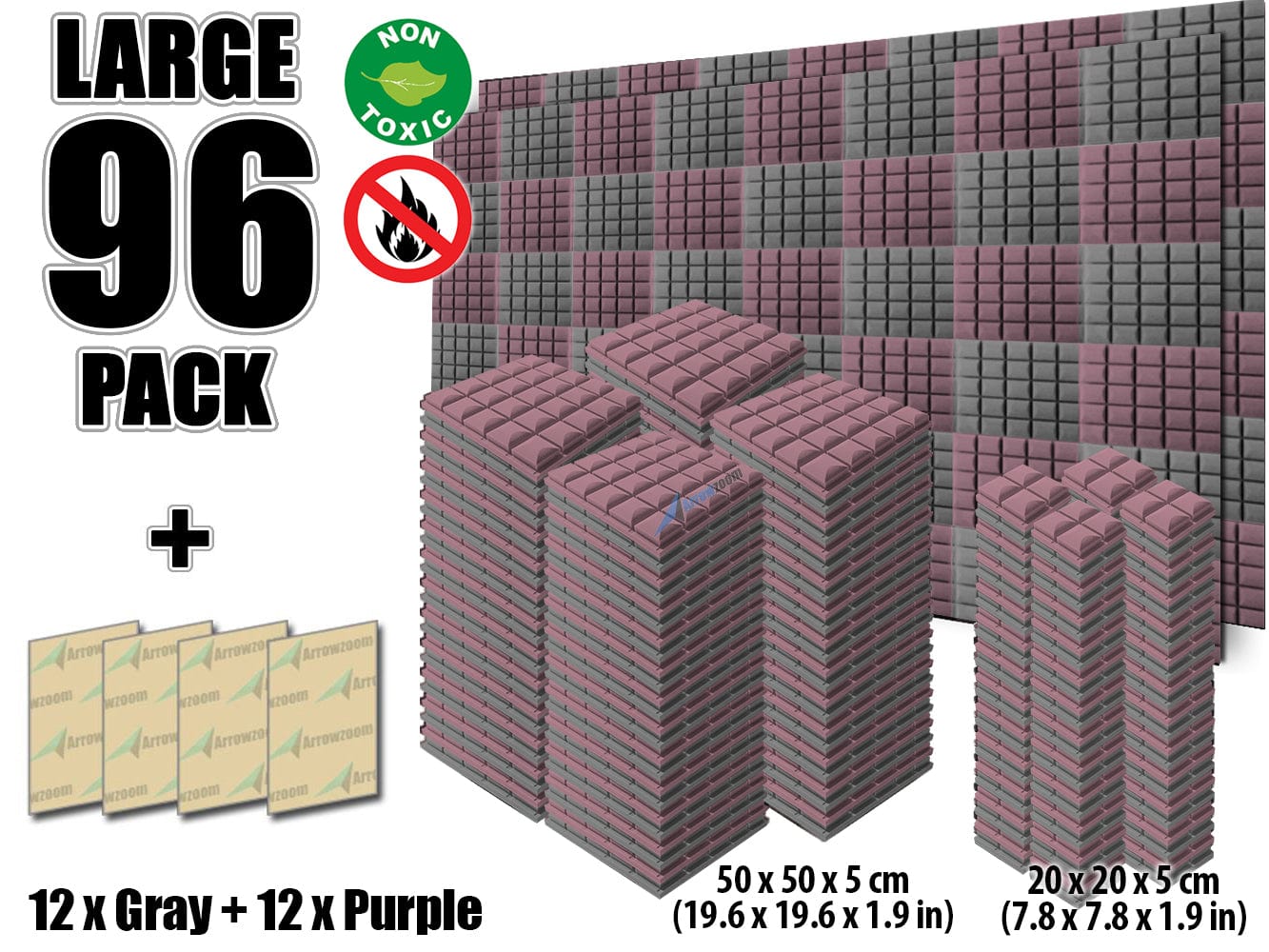 New 96 pcs Gray and Purple Bundle Hemisphere Grid Type Acoustic Panels Sound Absorption Studio Soundproof Foam KK1040