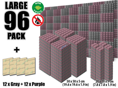 New 96 pcs Gray and Purple Bundle Hemisphere Grid Type Acoustic Panels Sound Absorption Studio Soundproof Foam KK1040