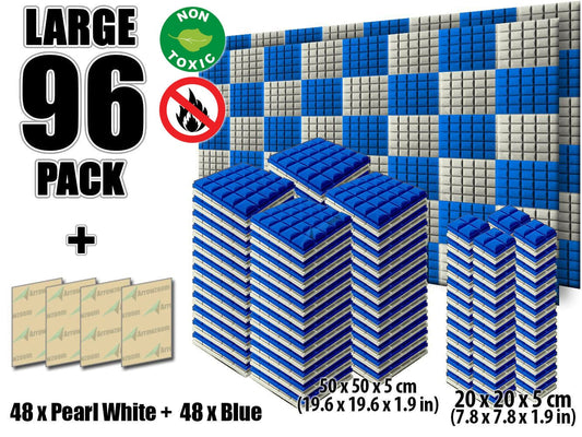 New 96 pcs Pearl White and Blue Bundle Hemisphere Grid Type Acoustic Panels Sound Absorption Studio Soundproof Foam KK1040