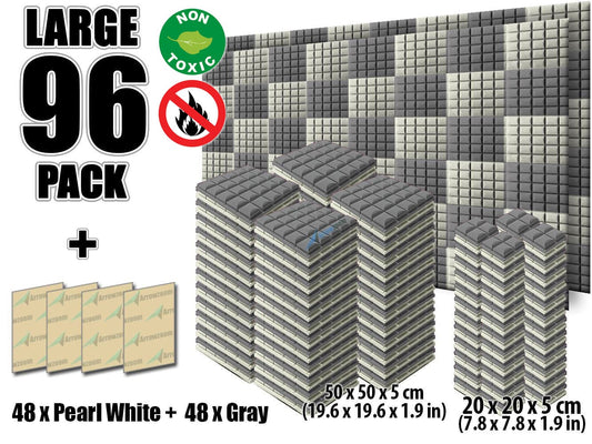 New 96 pcs Pearl White and Gray Bundle Hemisphere Grid Type Acoustic Panels Sound Absorption Studio Soundproof Foam KK1040