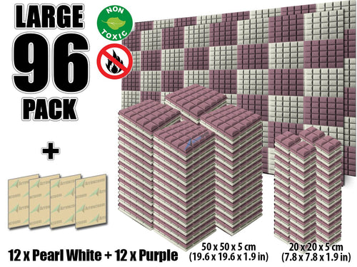 New 96 pcs Pearl White and Purple Bundle Hemisphere Grid Type Acoustic Panels Sound Absorption Studio Soundproof Foam KK1040