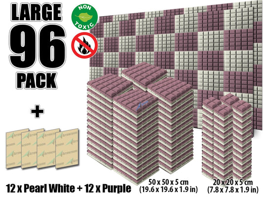 New 96 pcs Pearl White and Purple Bundle Hemisphere Grid Type Acoustic Panels Sound Absorption Studio Soundproof Foam KK1040