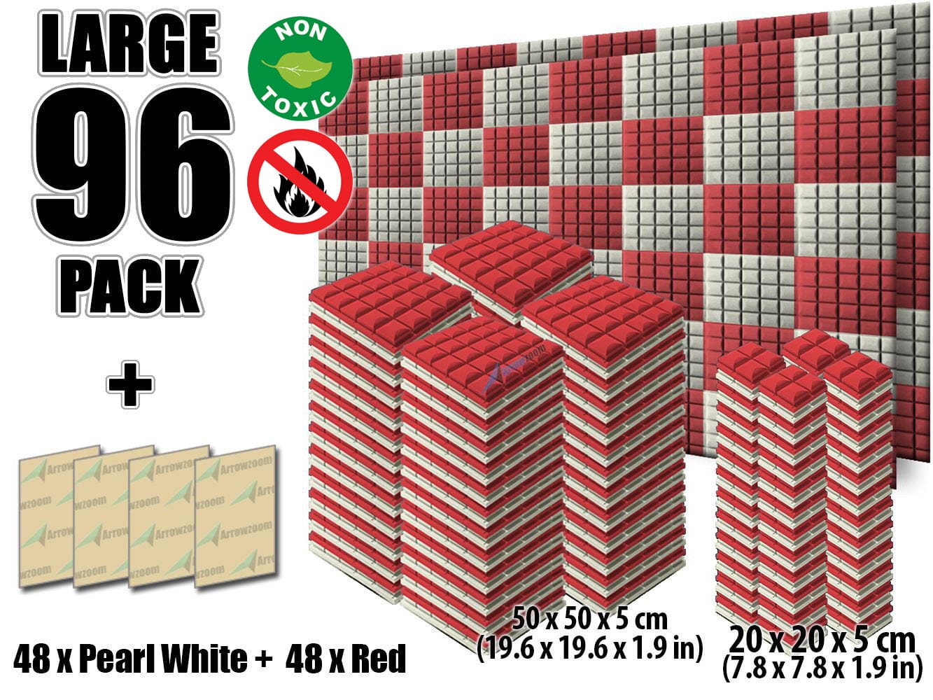 New 96 pcs Pearl White and Red Bundle Hemisphere Grid Type Acoustic Panels Sound Absorption Studio Soundproof Foam KK1040