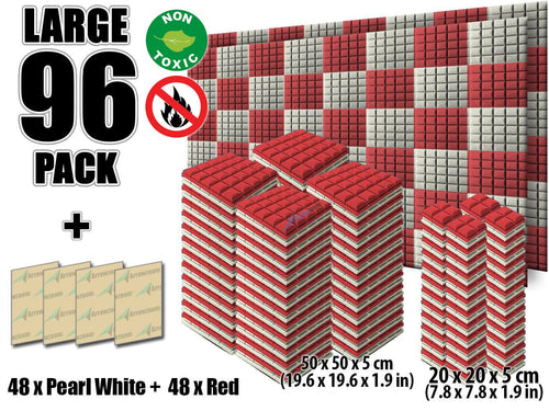 New 96 pcs Pearl White and Red Bundle Hemisphere Grid Type Acoustic Panels Sound Absorption Studio Soundproof Foam KK1040