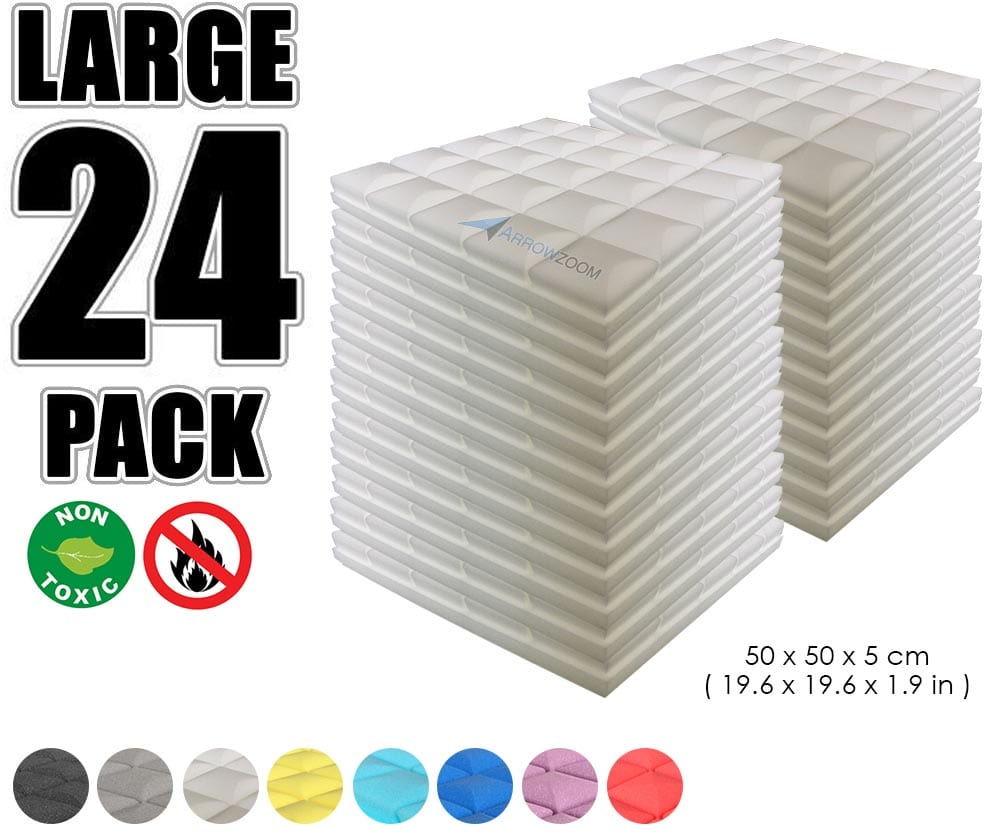 New 24 pcs Bundle Hemisphere Grid Type Acoustic Panels Sound Absorption Studio Soundproof Foam 8 Colors KK1040 Pearl White / 50 X 50 X 5cm (19.6 X 19.6 X 1.9 in)