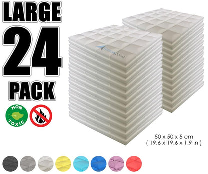 New 24 pcs Bundle Hemisphere Grid Type Acoustic Panels Sound Absorption Studio Soundproof Foam 8 Colors KK1040 Pearl White / 50 X 50 X 5cm (19.6 X 19.6 X 1.9 in)
