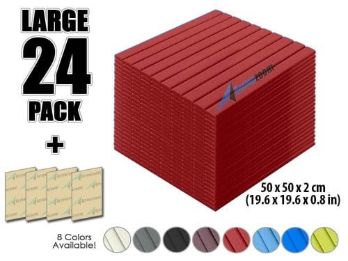 Arrowzoom Acoustic Flat Wedge Foam - Solid Colors - KK1035 Red / 24 PIECES - 50 X 50 X 2 CM