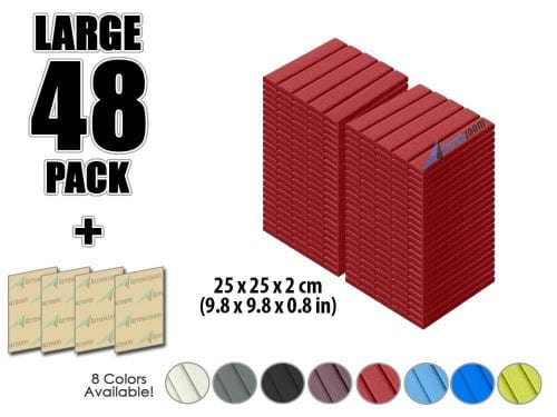 Arrowzoom Acoustic Flat Wedge Foam - Solid Colors - KK1035 Red / 48 PIECES - 25 X 25 X 2 CM