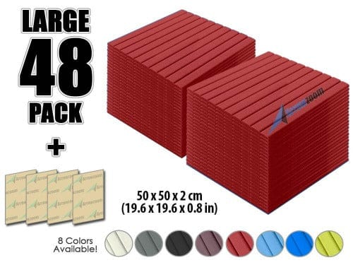 Arrowzoom Acoustic Flat Wedge Foam - Solid Colors - KK1035 Red / 48 PIECES - 50 X 50 X 2 CM