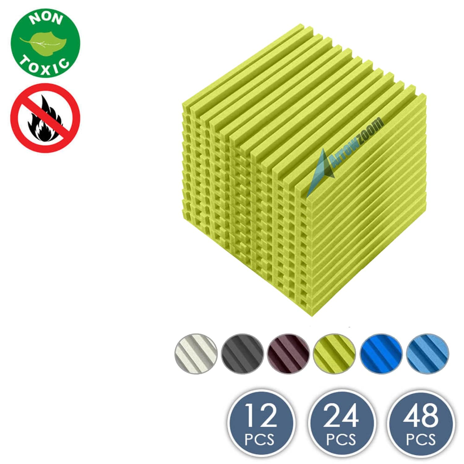 Arrowzoom Acoustic Foam - Metro Striped Ceiling - Solid Colors - KK1041 Yellow / 12 Piece -50 x 50 x 5 cm / 20 x 20 x 2 in