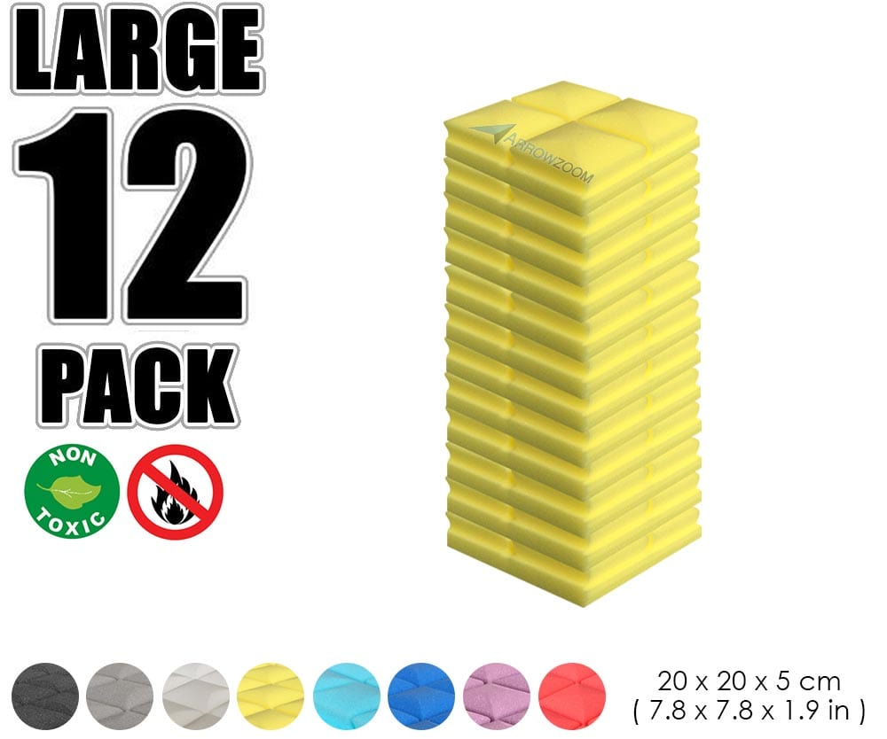 New 12 pcs Bundle Hemisphere Grid Type Acoustic Panels Sound Absorption Studio Soundproof Foam 8 Colors KK1040 Yellow / 20 X 20 X 5cm (7.8 X 7.8 X 1.9 in)