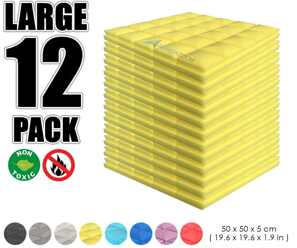 New 12 pcs Bundle Hemisphere Grid Type Acoustic Panels Sound Absorption Studio Soundproof Foam 8 Colors KK1040 Yellow / 50 X 50 X 5cm (19.6 X 19.6 X 1.9 in)