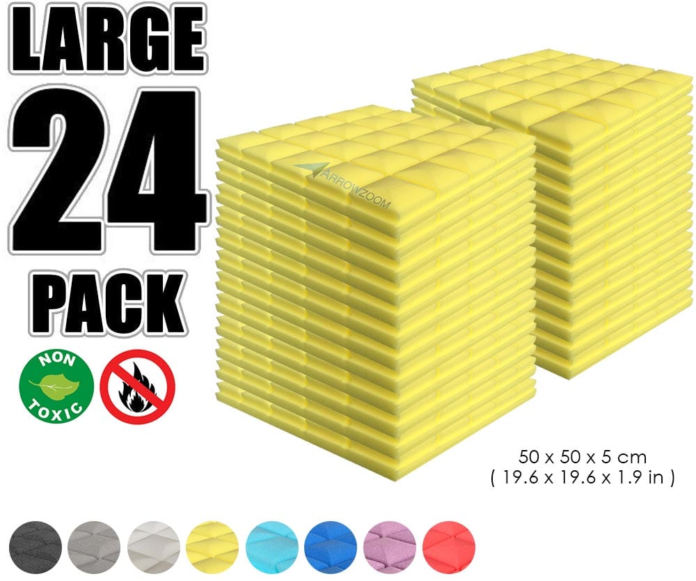 New 24 pcs Bundle Hemisphere Grid Type Acoustic Panels Sound Absorption Studio Soundproof Foam 8 Colors KK1040 Yellow / 50 X 50 X 5cm (19.6 X 19.6 X 1.9 in)