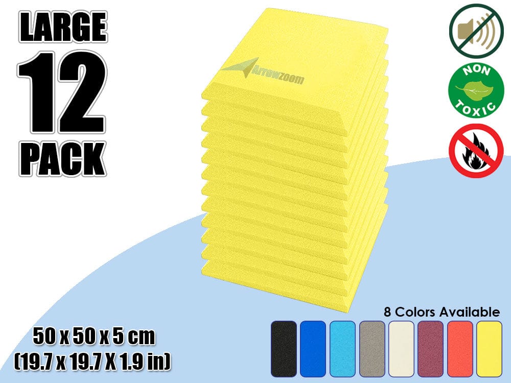 New 12 pcs Bundle Flat Bevel Tile Acoustic Panels Sound Absorption Studio Soundproof Foam 8 Colors KK1039 Yellow