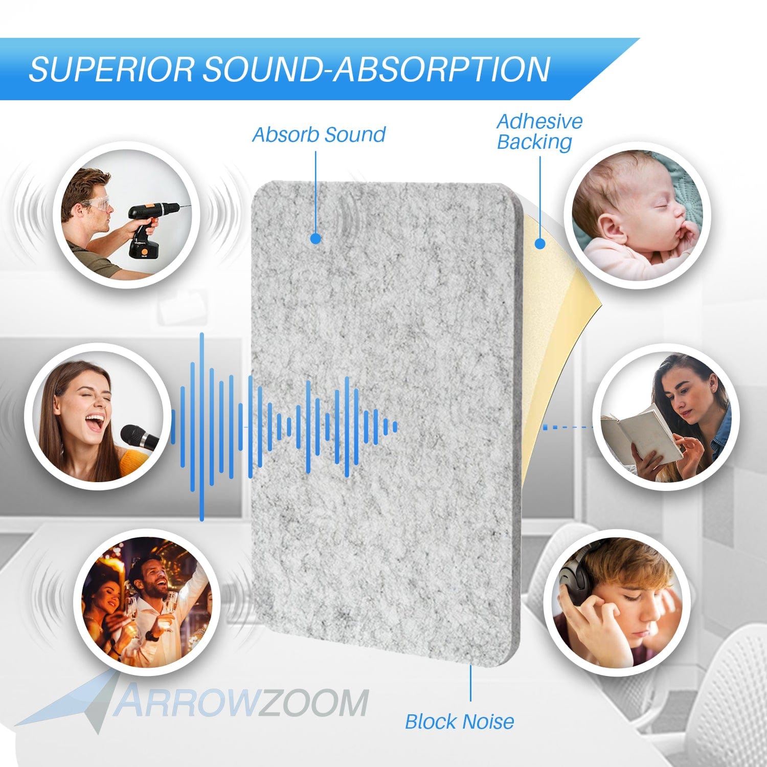 Arrowzoom Self Adhesive Sound Deadening Polyester Fabric Panel - Solid Colors - KK1261