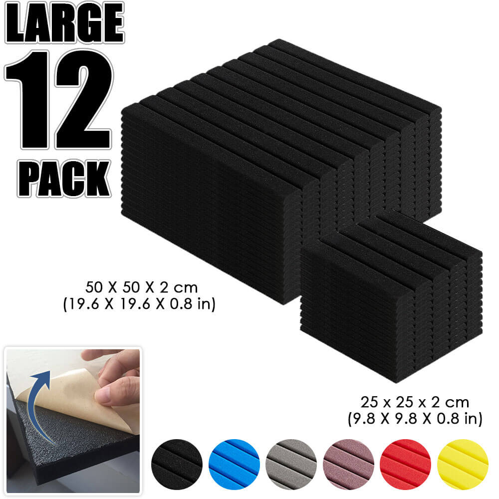 Arrowzoom Flat Wedge Adhesive Backed Tiles Series Acoustic Foam - Black - KK1054 - Size: 12 Pieces 25 x 25 x 2cm